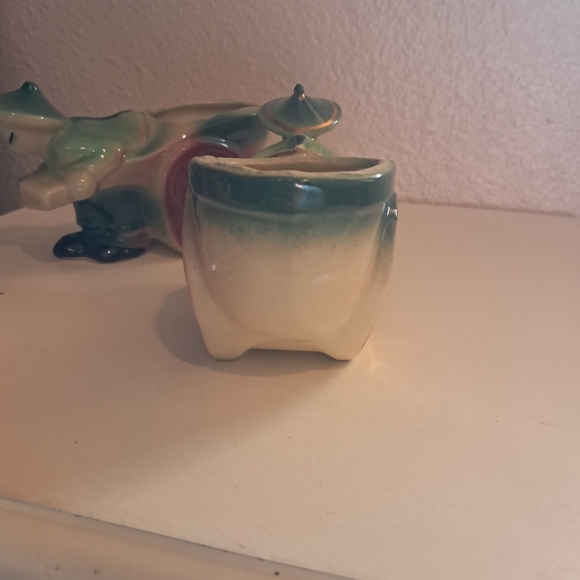 Vintage Set Shawnee Pottery Planter Asian Man Rickshaw Cart #539 USA Ceramic - Picture 4 of 13